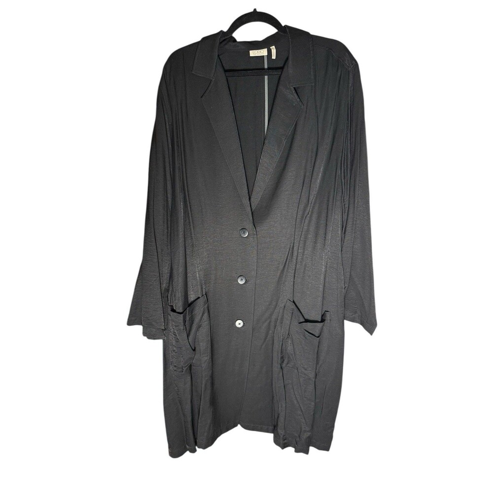 LOGO Lori Goldstein Duster Length Blazer Jacket Size 2x Long Sleeve Black!